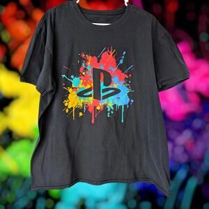PlayStation Men's T-Shirt Medium Black Drip Logo Graphic Gaming Tee XL
